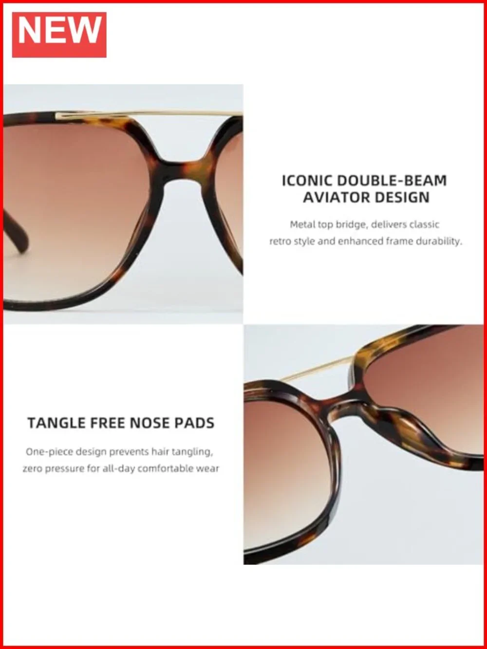 Oversized Aviator Sunglasses Retro Gold Metal Tangle Free UV Protection